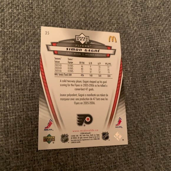 Simon Gagne Philadelphia Flyers 2006 Upper Deck McDonald’s Hockey Card Collector - Picture 2 of 3